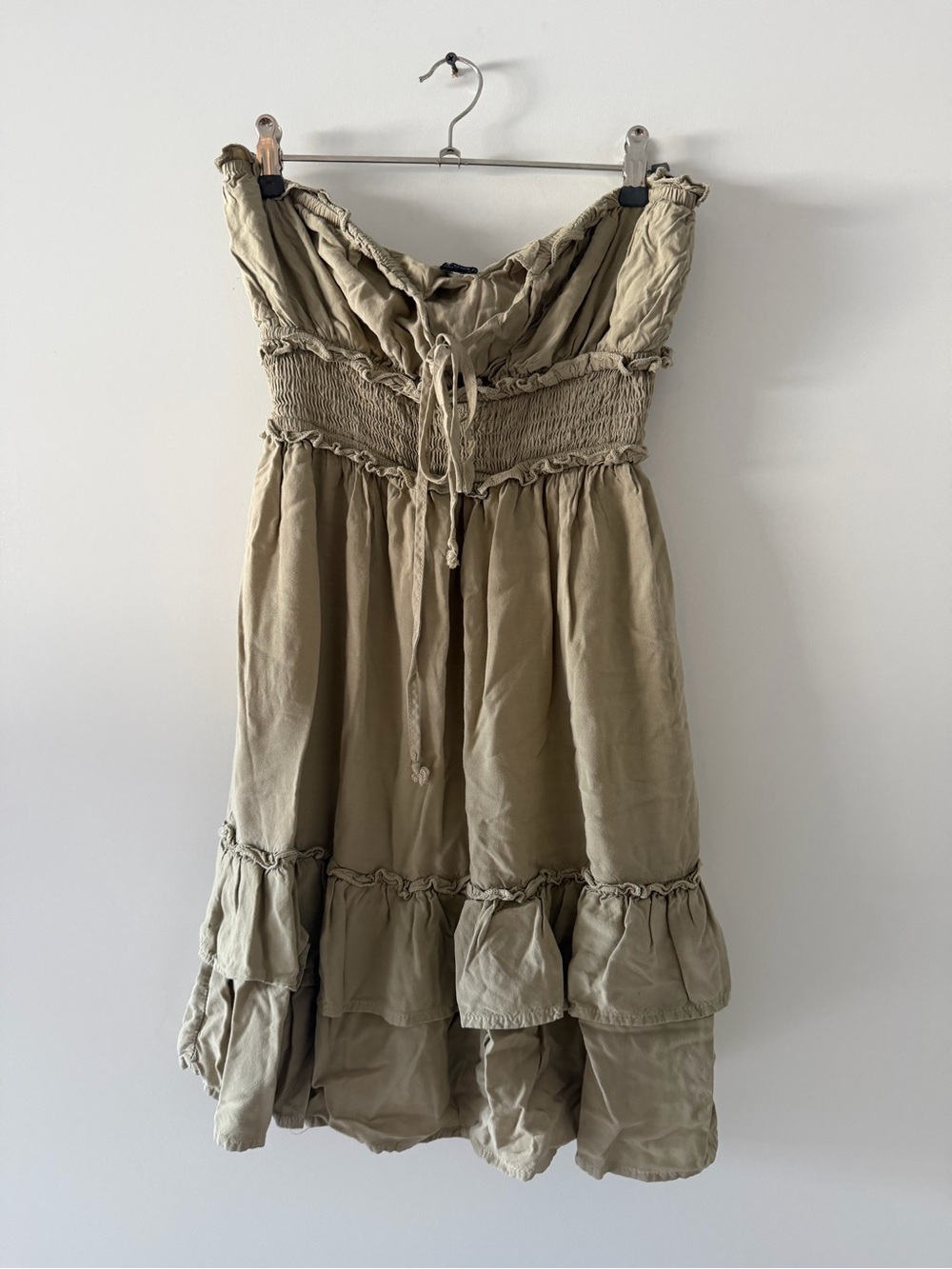 Forever 21 tan Strapless Tiered Mini Dress